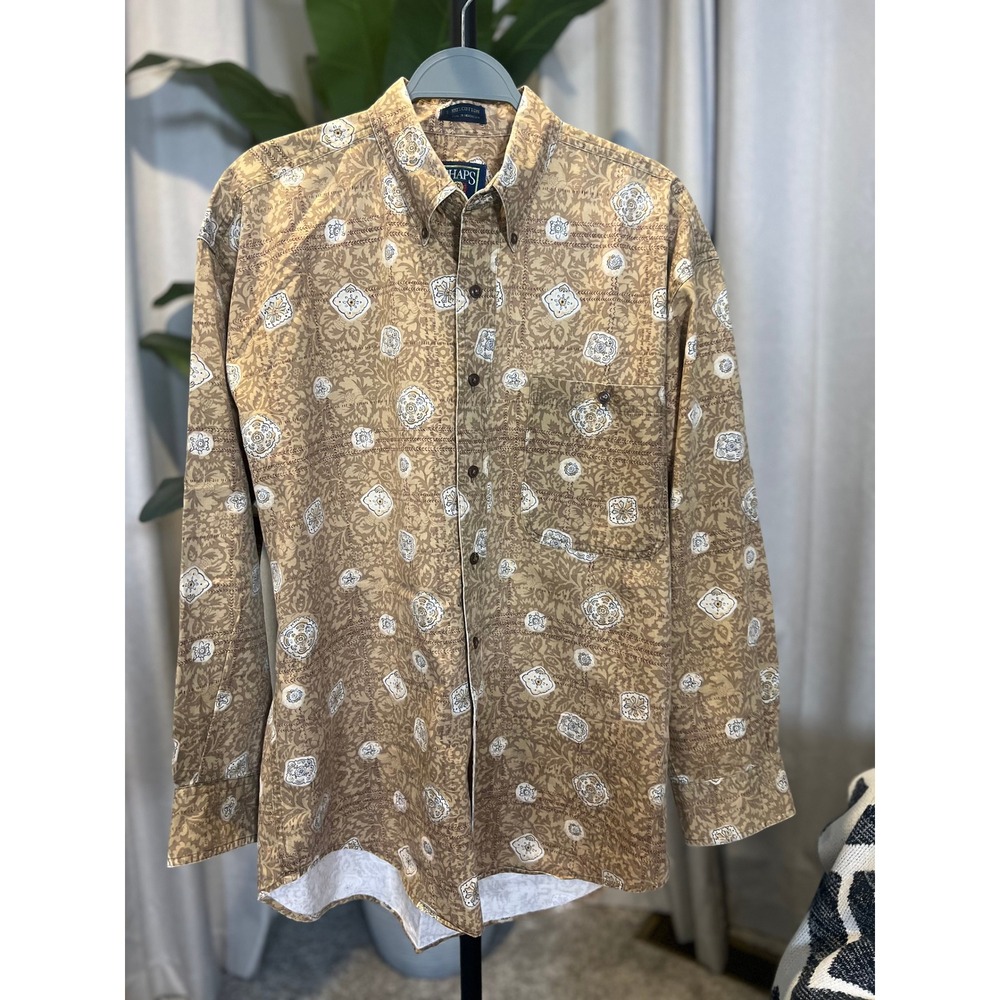 Chaps Ralph Lauren Mens Tan Medallion Floral Tapestry Button Down Shirt Medium